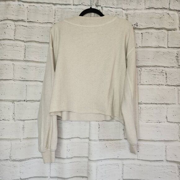 Aerie Womens Cream V-Neck French Terry Crop Long Sleeve Sweatshirt Size Small - Picture 7 of 9